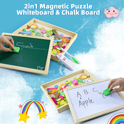 Magnetic board children toys ,Magnetic wooden puzzle puzzle from 3 with double-sided board magnetic game wooden toy