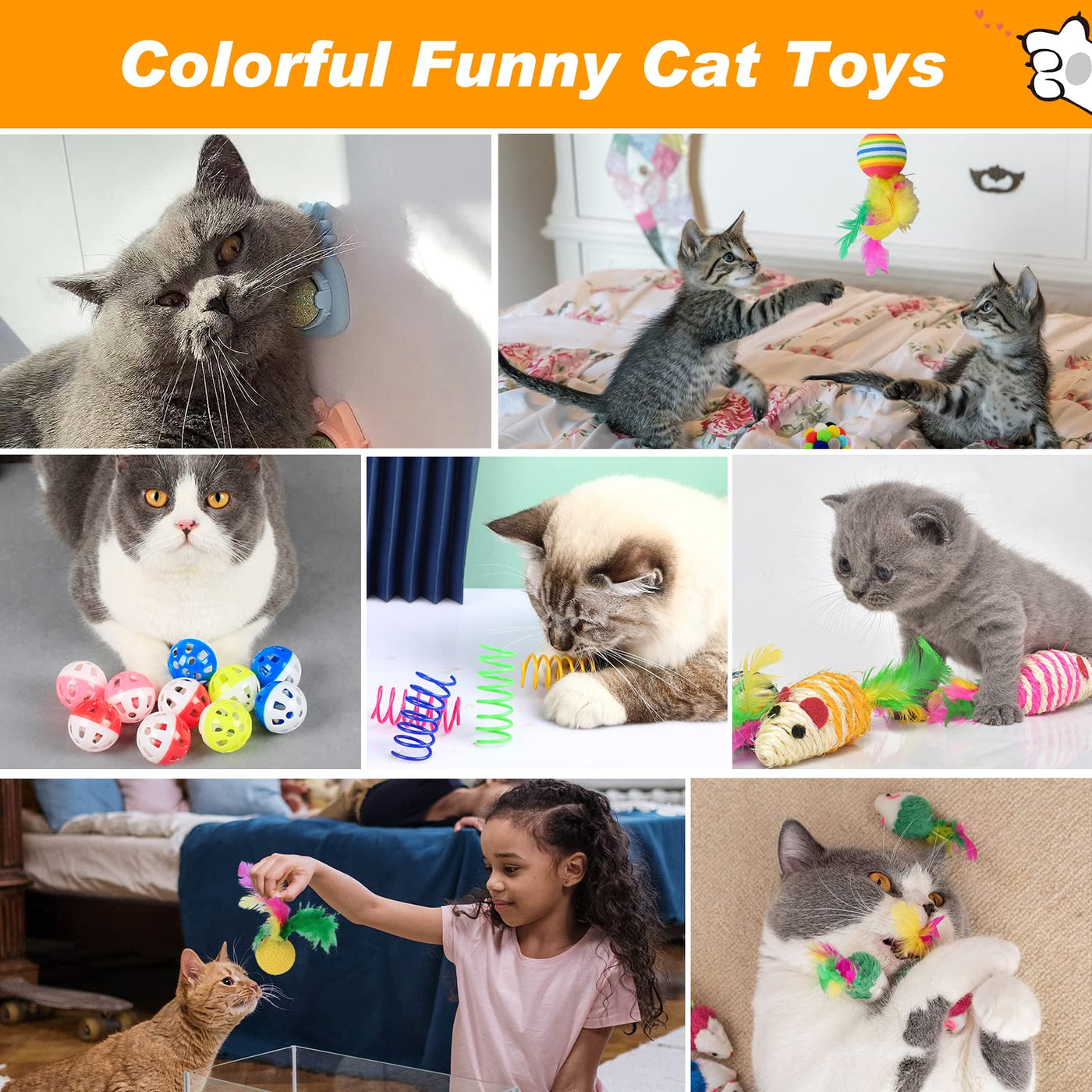 Ensemble de Jouets pour Chat avec Tunnel pour Chat, Ensemble de Jouets pour Chat de 42 Pièces, avec Balles, Jouet en Plumes, Chats Souris Jouets, Herbe à Chat, Poisson, Tunnel pour Chat à 2 Voies