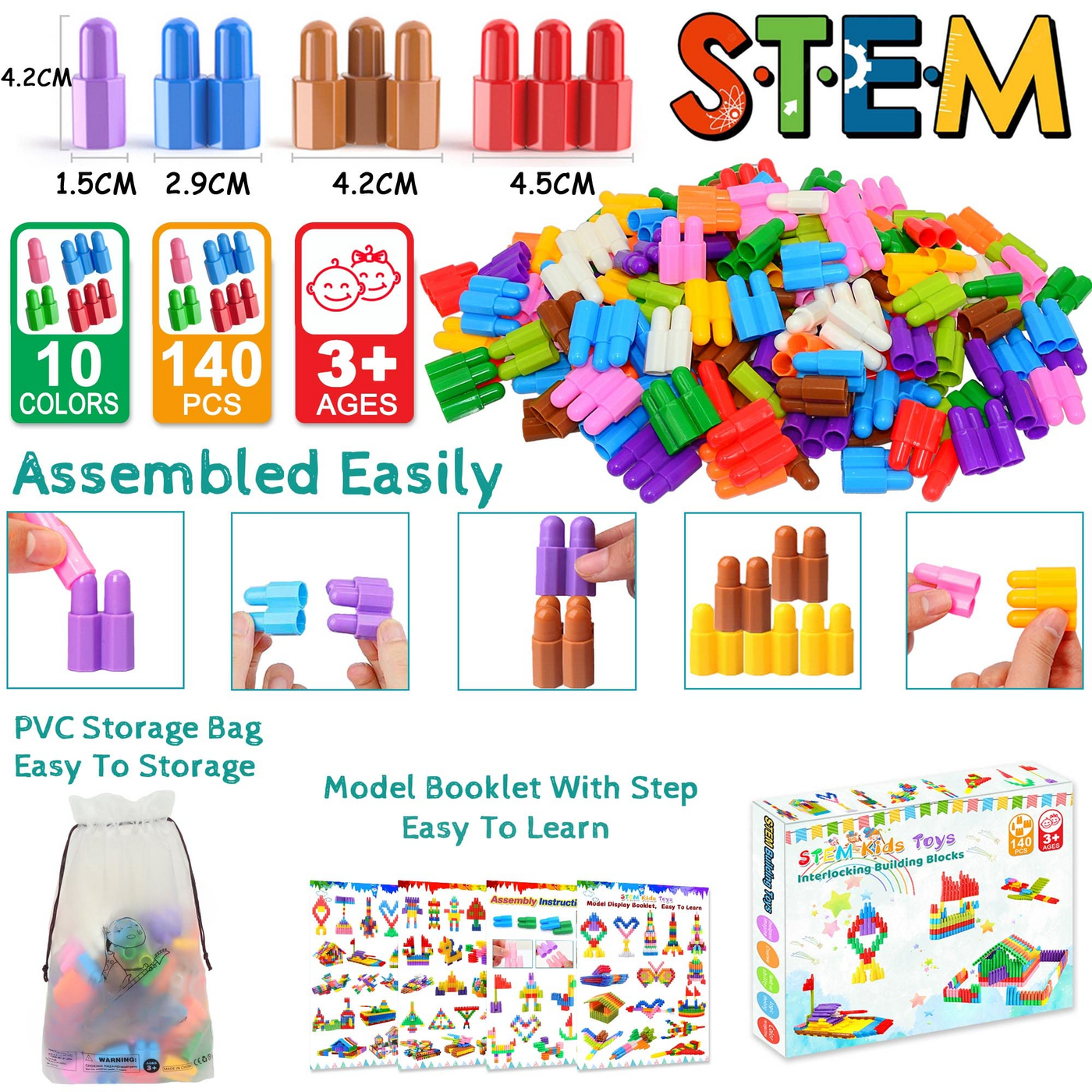 Children's 140-piece set of building blocks construction toy - learning STEM toy learning set child