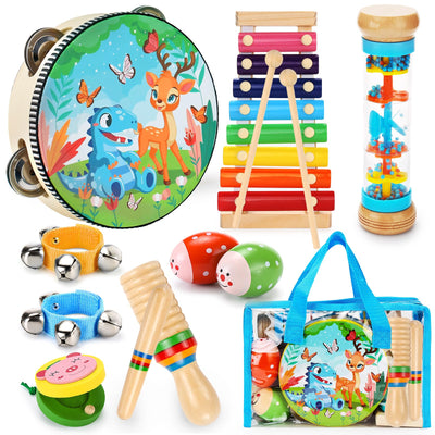 Musikinstrumente für Kinder, Musik Kinderspielzeug mit Xylophon, Holzspielzeug Percussion Set, Trommeln Percussion Rhythmus