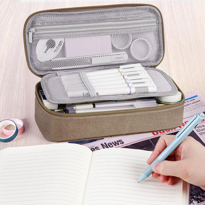 Pencil Case 5 Compartment, Large Pencil Case Bag Holder Stationery Zippered Desk Organizer