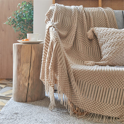 Boho blanket soft knitted blanket reversible blanket