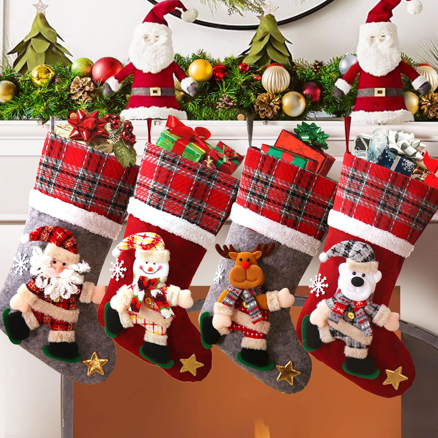 Santa stocking set of 4 large Santa stockings to fill Christmas stocking gift bag Christmas tree