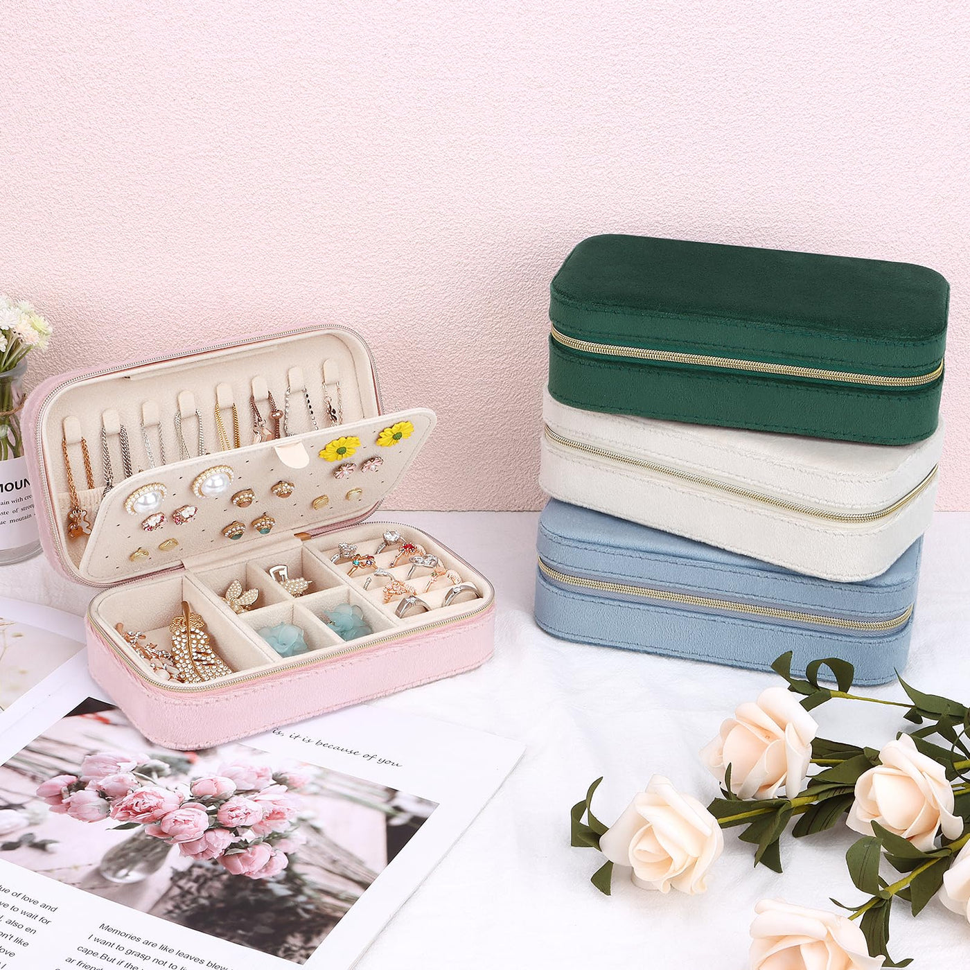 Petite Boîte à Bijoux de Voyage En Velours