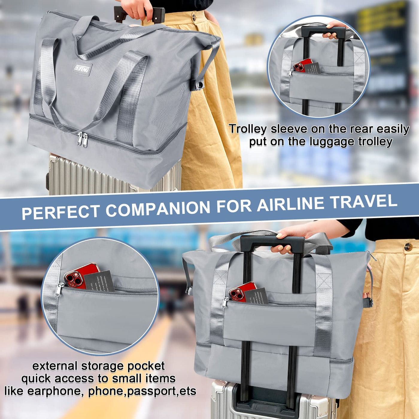 Sports bag Foldable travel bag with shoe compartment and wet compartment, water-repellent
