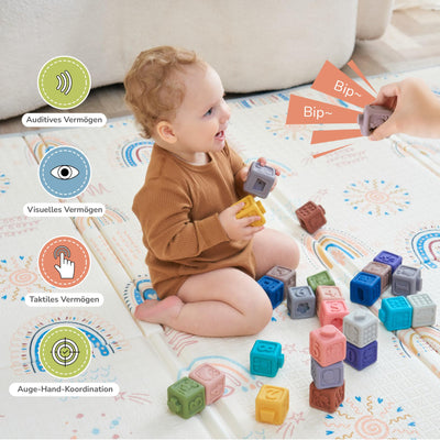 Jouets pour bébés et enfants en silicone - 12 cubes d'activités sensorielles - développement précoce et dentition