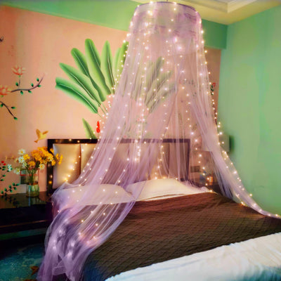 Moustiquaire de lit en dentelle avec lumières chaudes