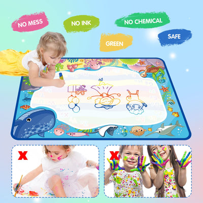 Water Doodle Mat, Aqua Magic Painting Mat Colorful Marine Elements Drawing Painting Mat