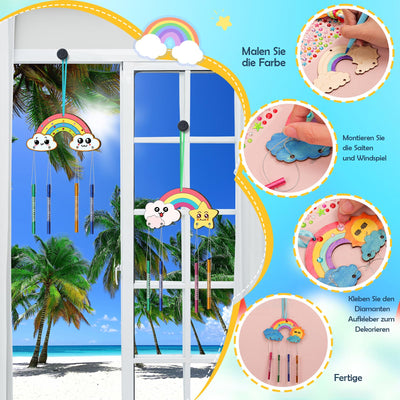 Wind chime craft set for children, rainbow wooden chime craft craft for painting