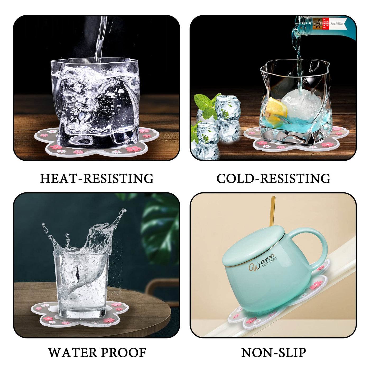 6er-Set Silikon-Glasuntersetzer für Getränke, Tassen, Bar, Glas - Tischuntersetzer