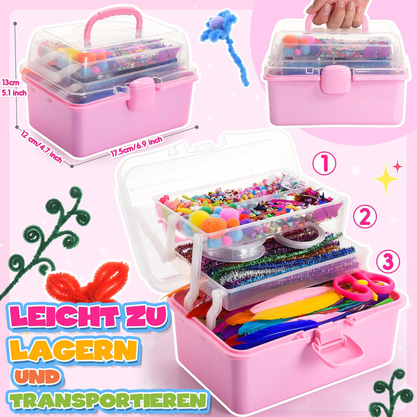 Bastelset für Kinder, 1127+Stücke Bastelkoffer für Kinder Bastelkoffer