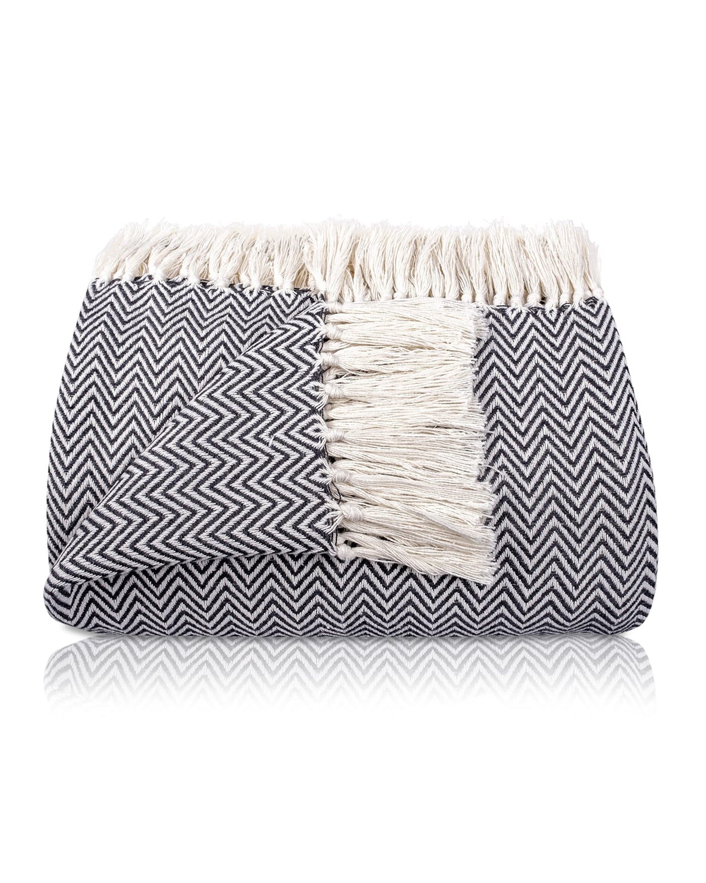 Premium bedspread with fringes - cotton blanket as bed throw, couch throw