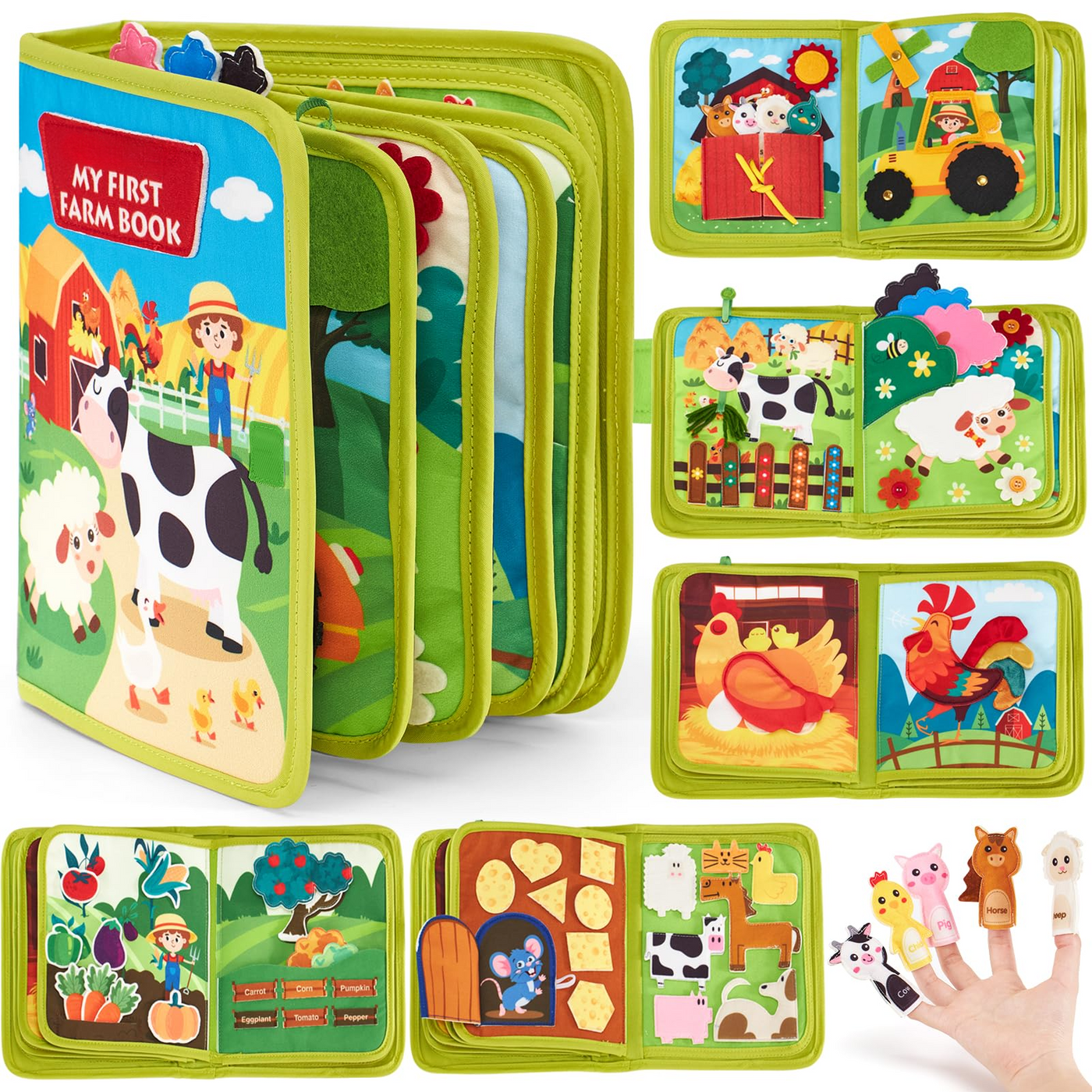 Quiet Book with farm theme,20 in 1 Busy Board made of soft felt book for early education,fine motor skills,sensory skills