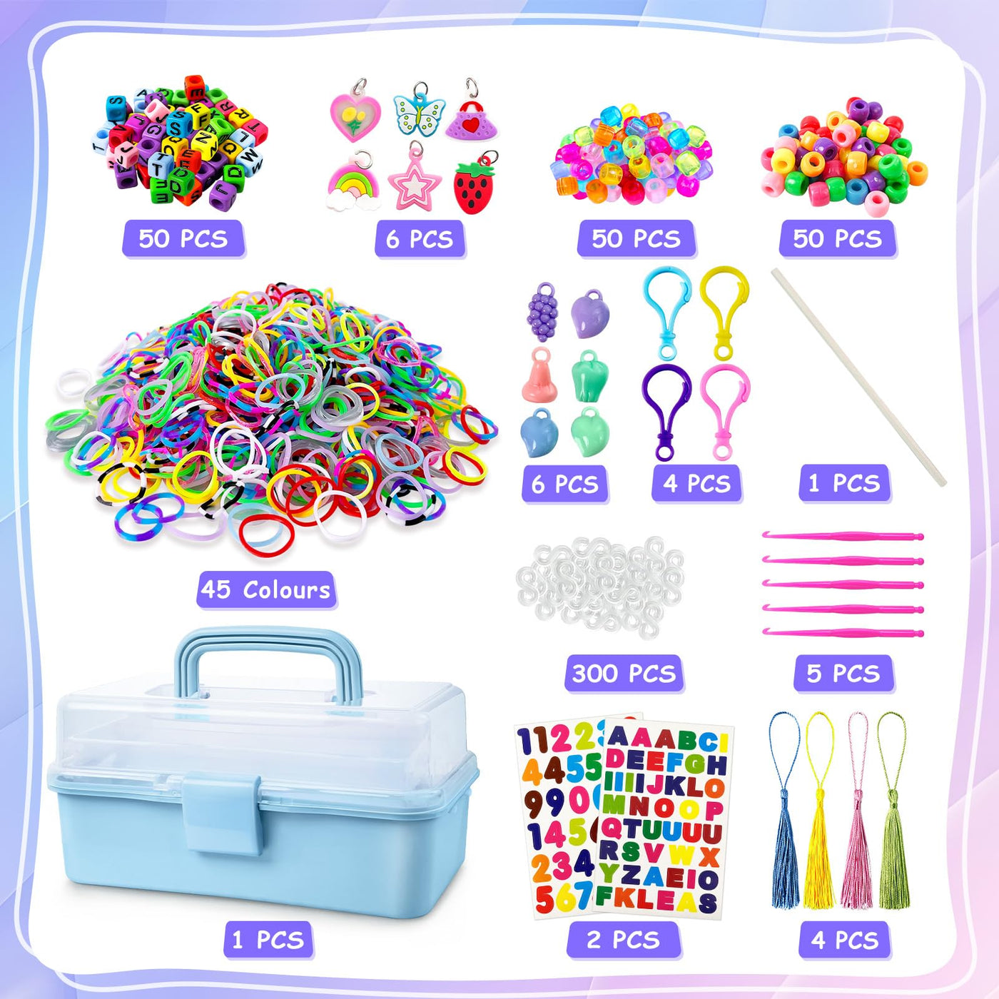 45 Farben Webstuhlbänder Kit mit 3-lagiger Aufbewahrungsbox, DIY Gummibänder Kit