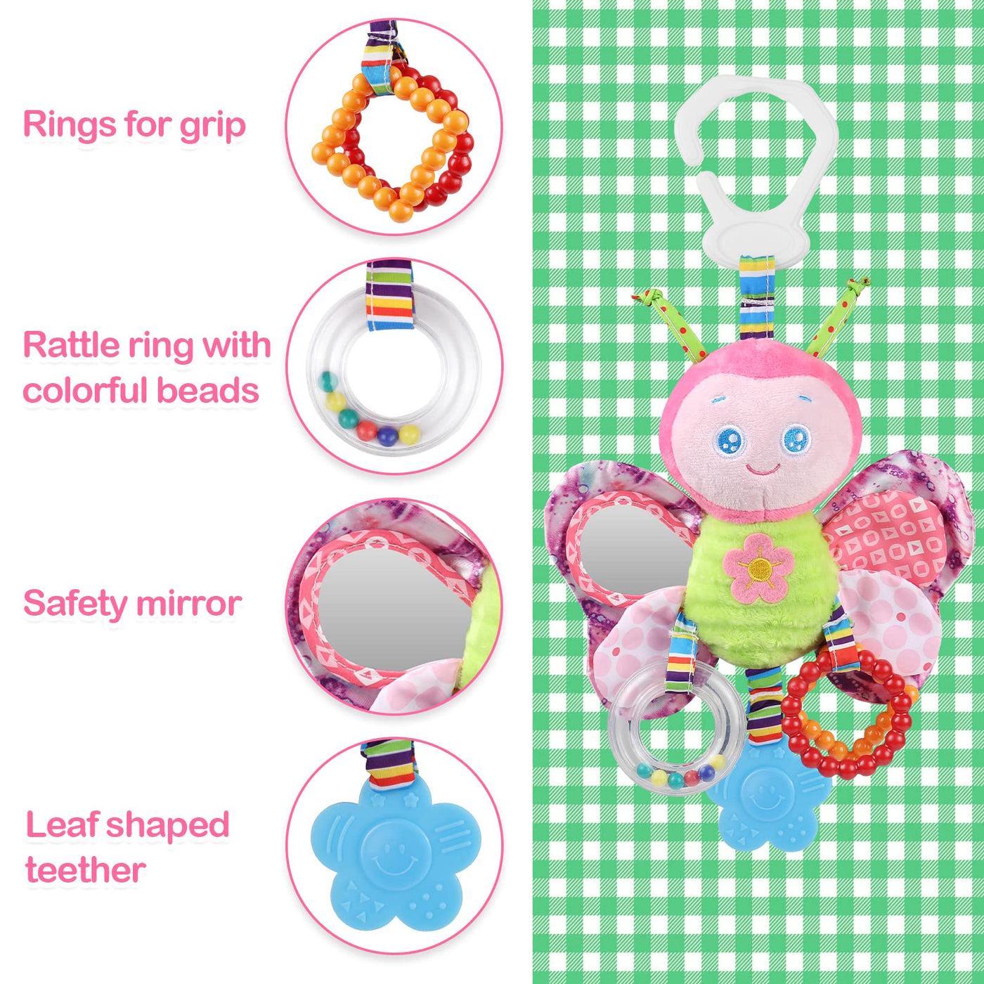 Baby Toys ,Toddler toys plush rattle, baby rattles with teethers for biting, stroller car toys for toddlers