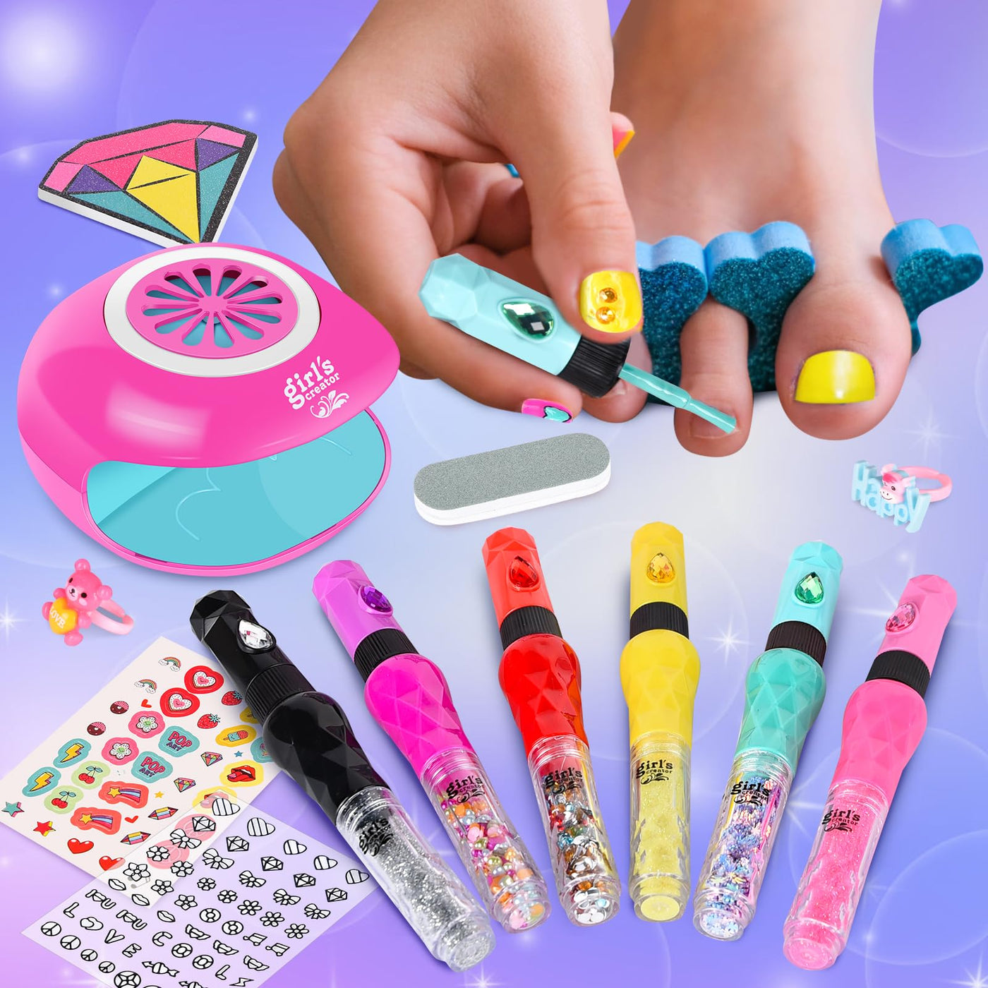 Filles pour enfants Nail Studio, Coffret Cadeau 33 pièces pour Filles, Cadeaux pour enfants Nail Design, Machine à maquillage, Studio à ongles, Nail Art