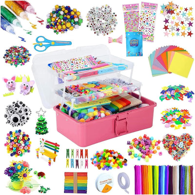 Ensemble d'artisanat pour enfants, plus de 3000 pièces ensemble d'artisanat pour enfants boîte d'artisanat ensemble de matériel d'artisanat, étui d'artisanat comprend des pompons, des cure-pipes pour enfants