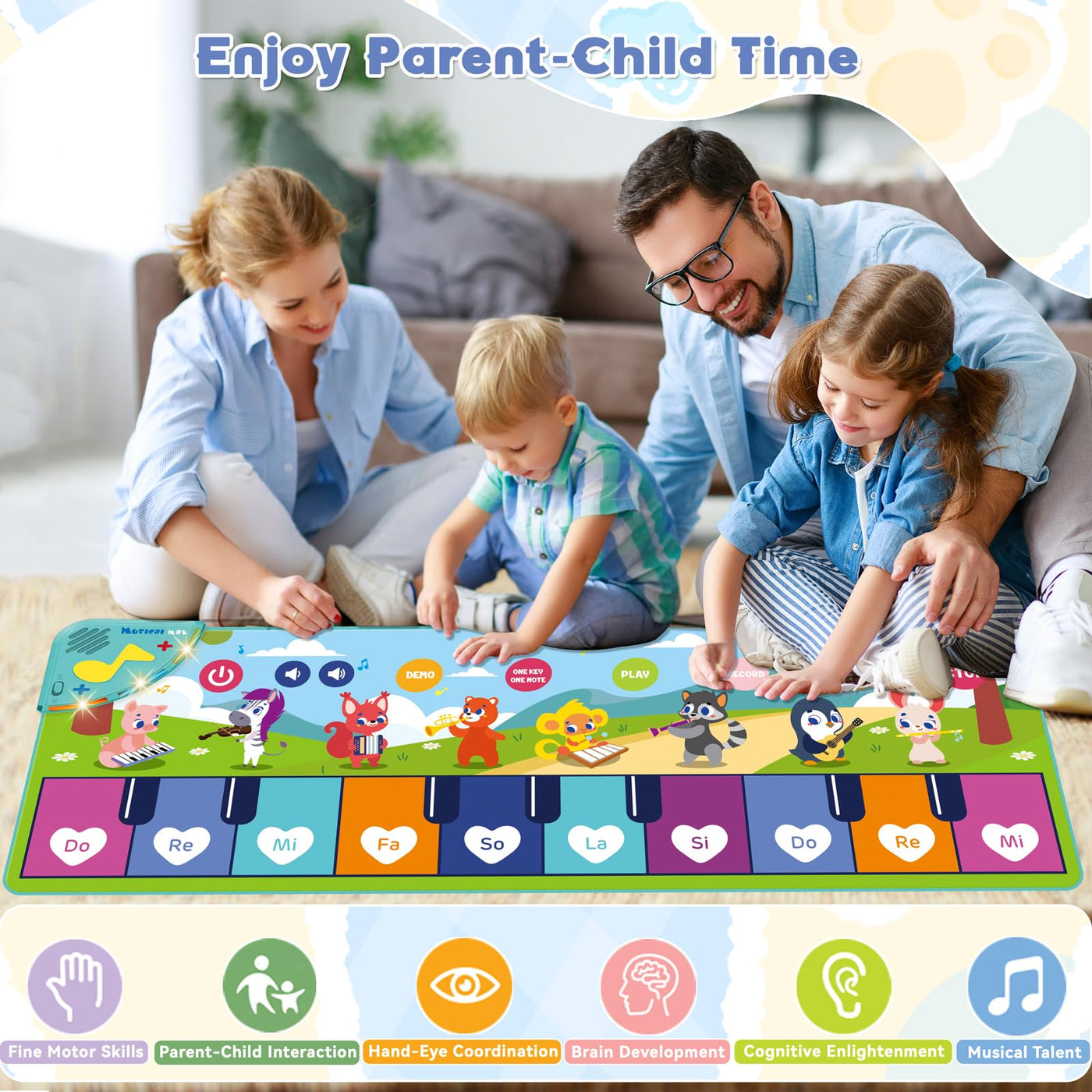 Tapis de piano pour enfants, tapis de musique pour enfants avec 8 instruments 17 chansons, tapis de danse pour bébé, tapis de piano, jeu musical pour les tout-petits.