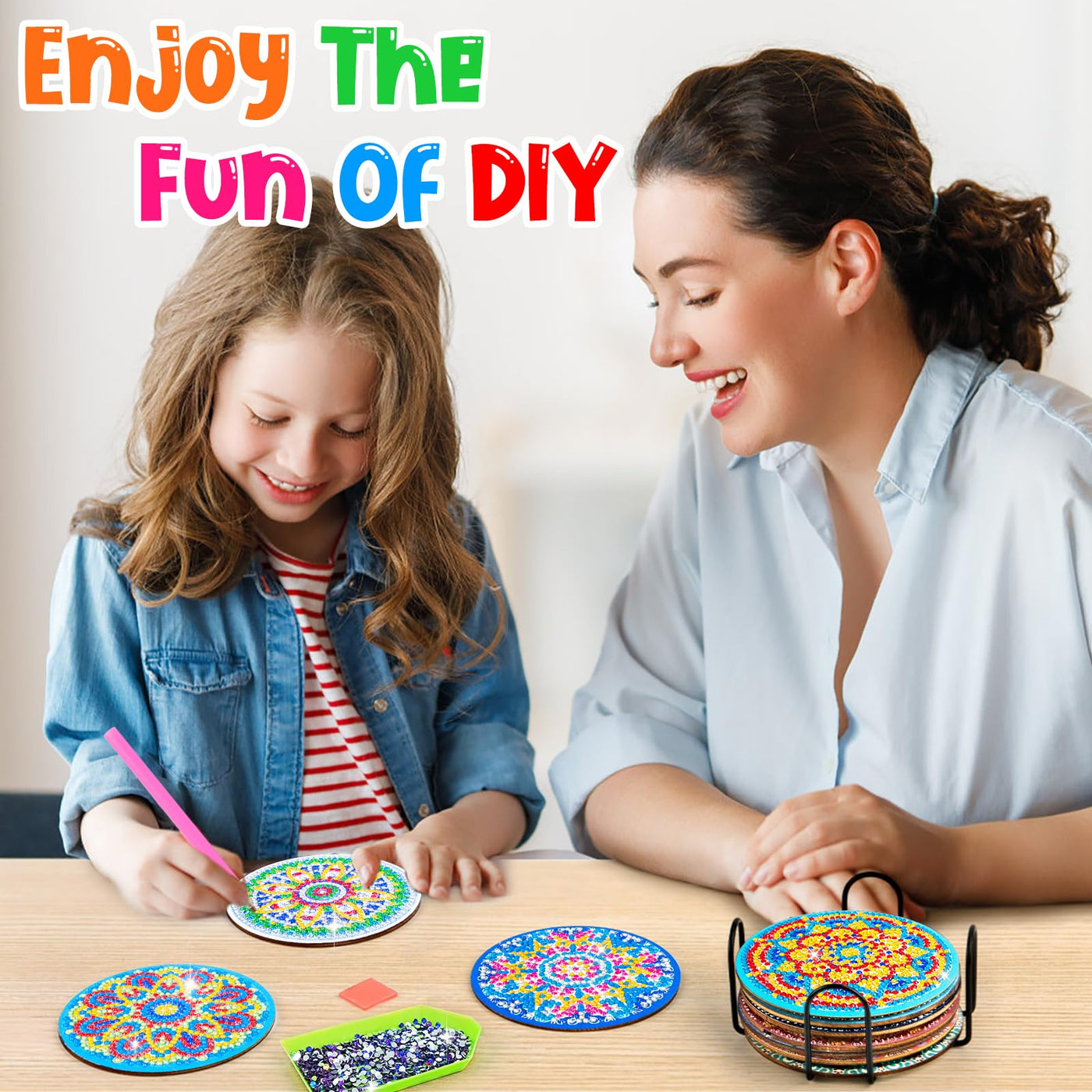 10pcs Diamond Painting Coasters With Holder