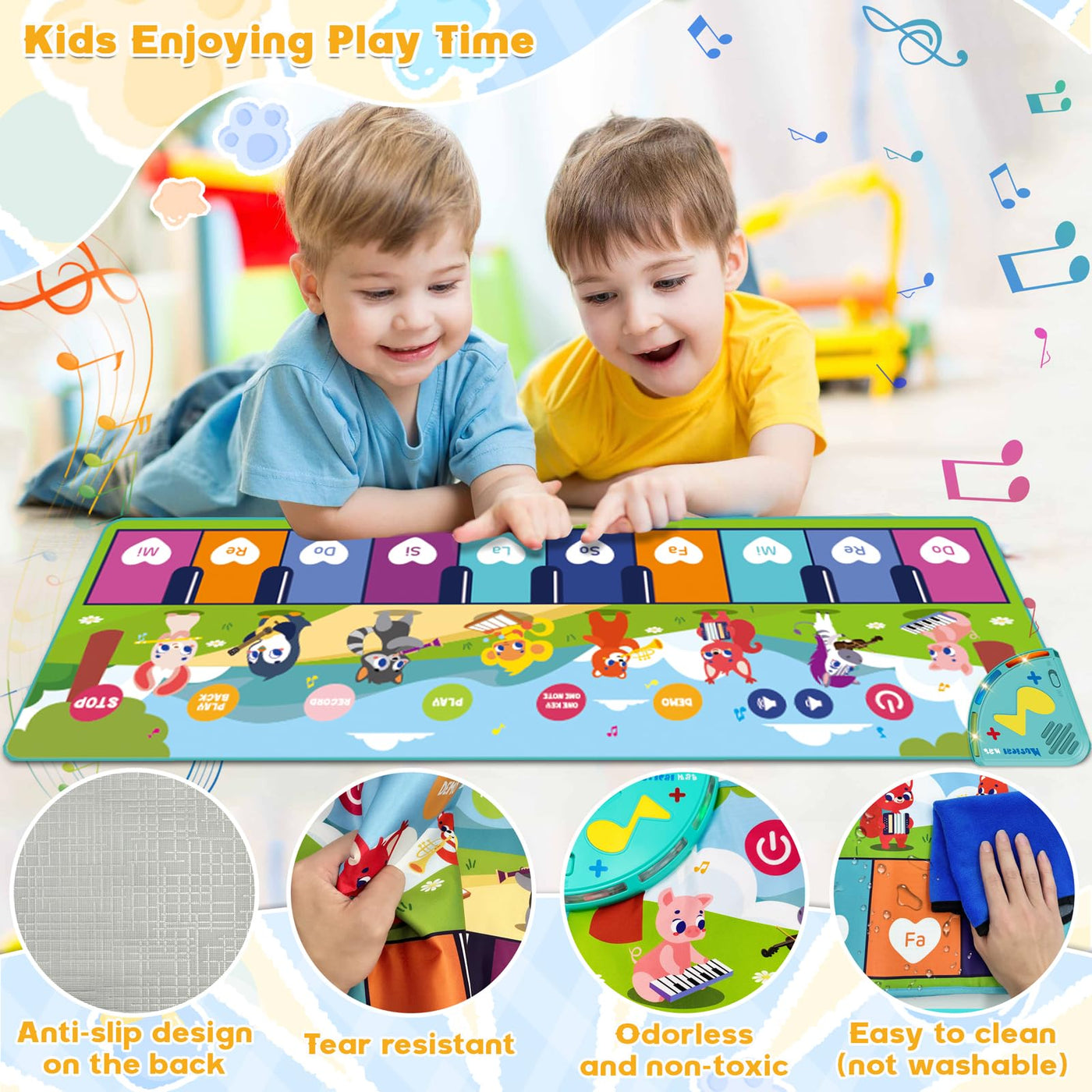 Tapis de piano pour enfants, tapis de musique pour enfants avec 8 instruments 17 chansons, tapis de danse pour bébé, tapis de piano, jeu musical pour les tout-petits.