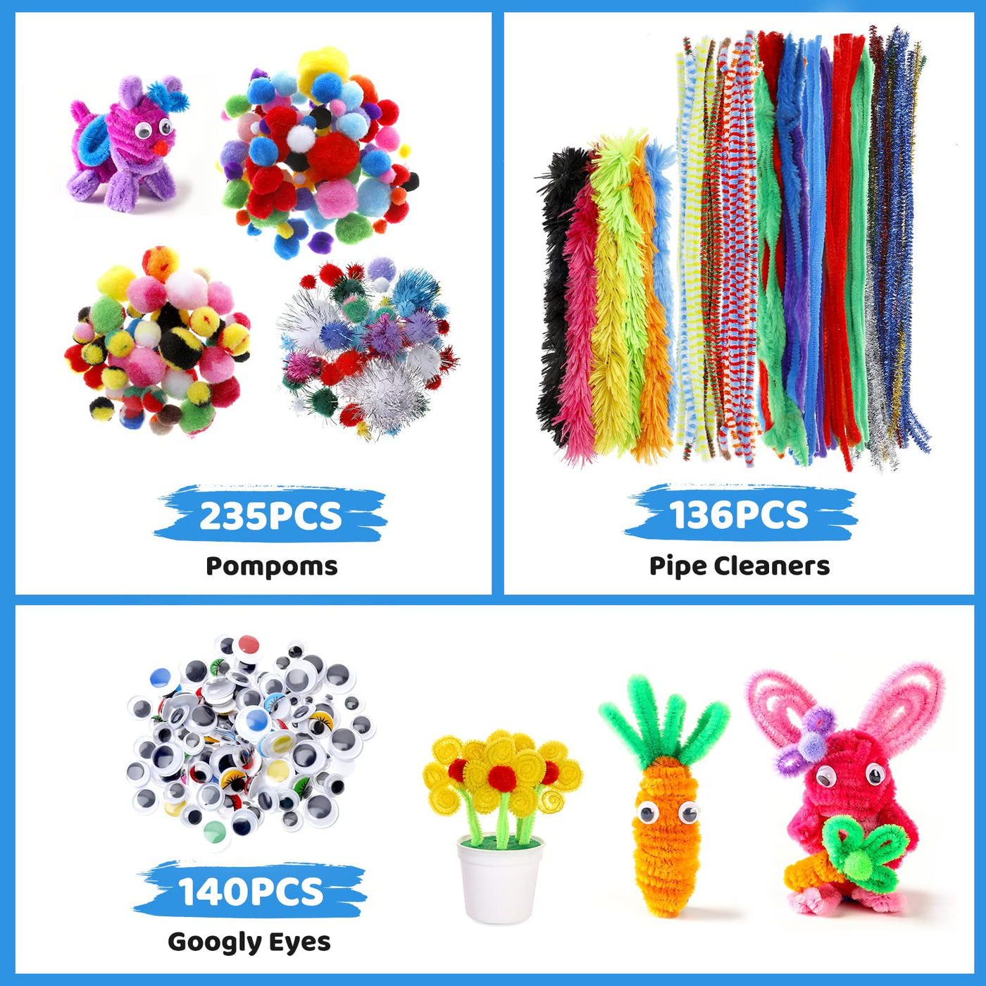 Kit de bricolage pour enfants, 2000 pièces kit de bricolage fournitures pour bricolage cure-pipe yeux googly perles scrapbooking créatif