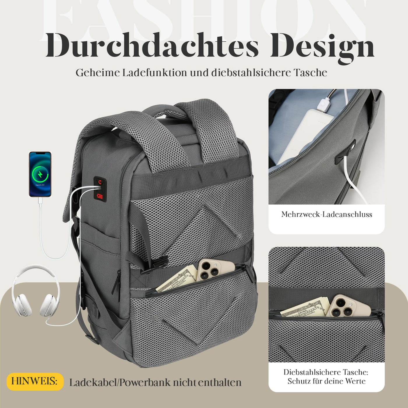 Hand Luggage Backpack Lightweight Laptop Compartment & Anti-theft Device