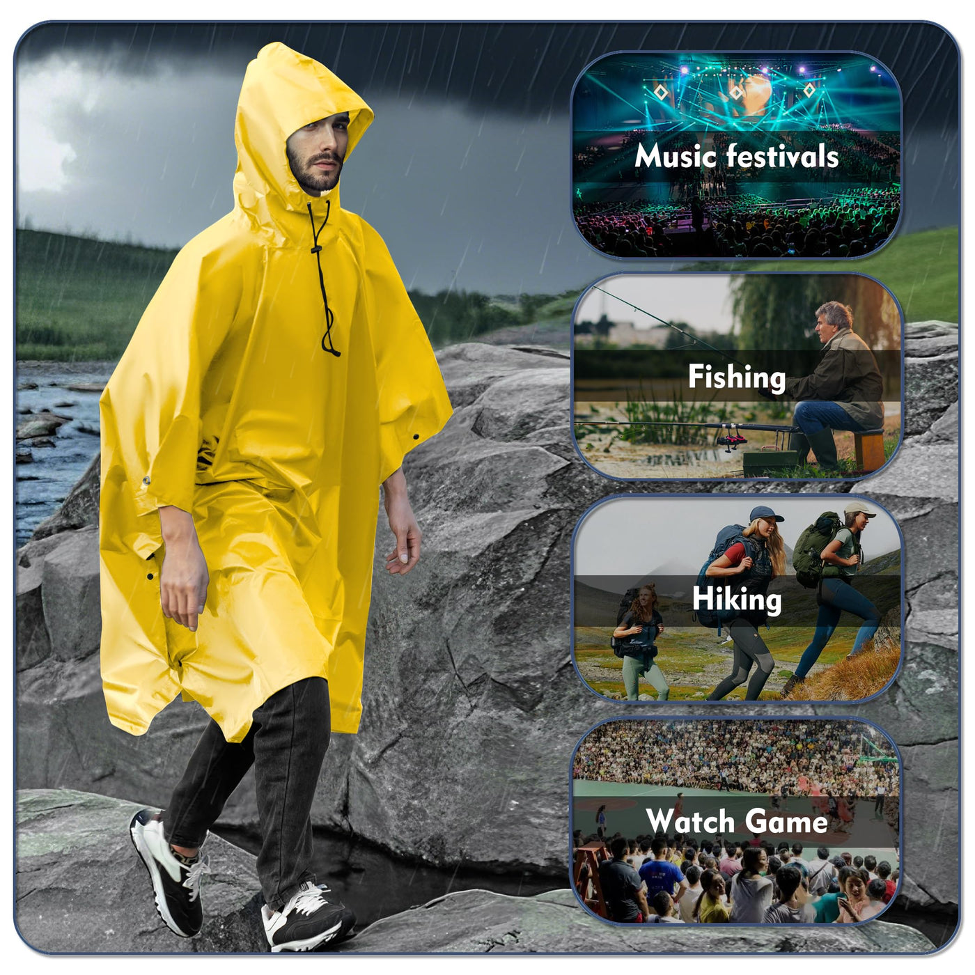 Rain Poncho Waterproof Rain Cape with Hood