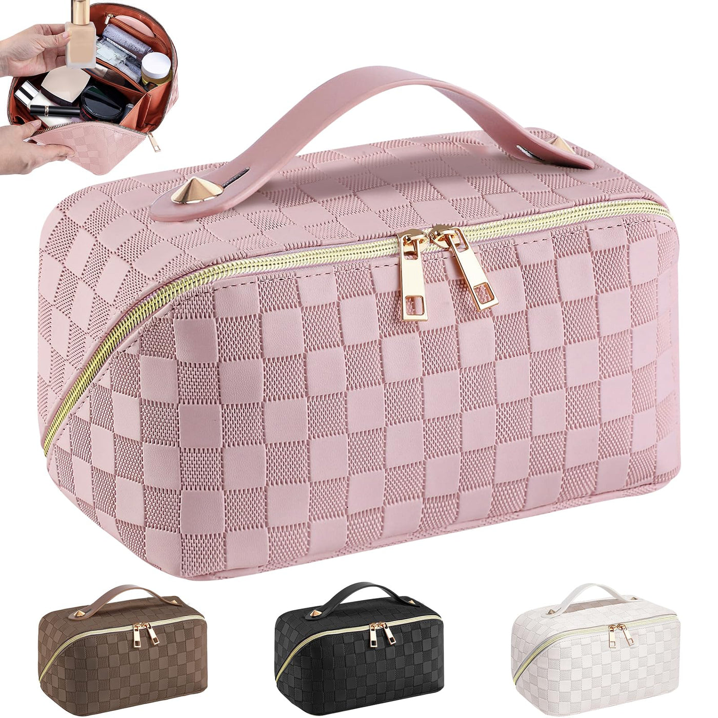 Sac à cosmétiques de voyage, sac de maquillage de grande capacité, sac de maquillage portable en cuir PU, sac de toilette, organisateur