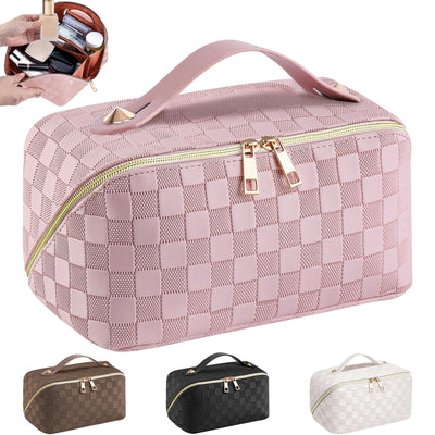 Sac à cosmétiques de voyage, sac de maquillage de grande capacité, sac de maquillage portable en cuir PU, sac de toilette, organisateur