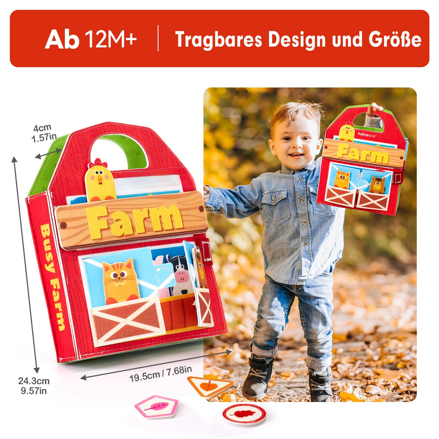 Busy Board 3D Felt Farm Quiet Book Förderung der Feinmotorik