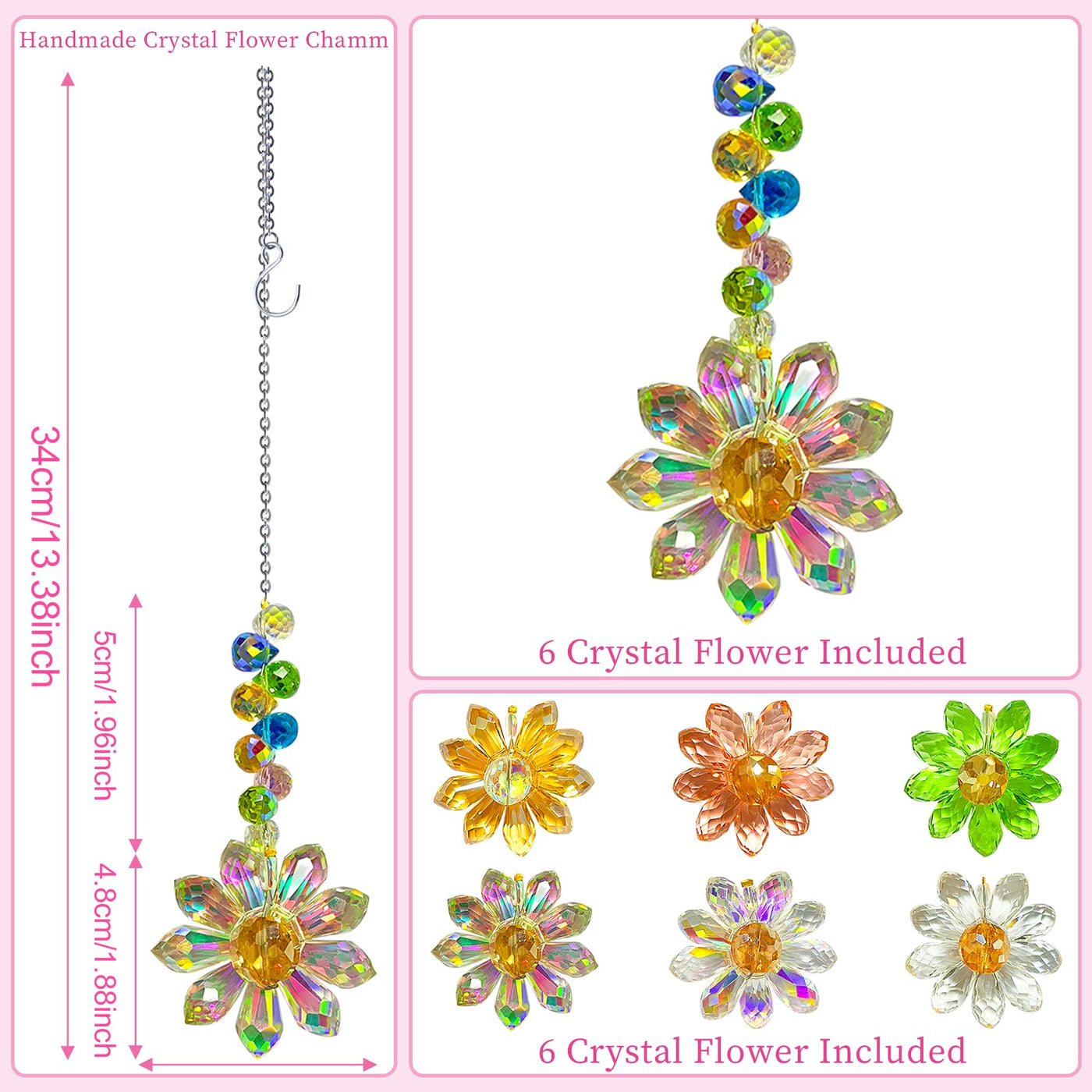 Suncatcher crystal window,6 pieces sun beads pendant decoration,window decoration hanging