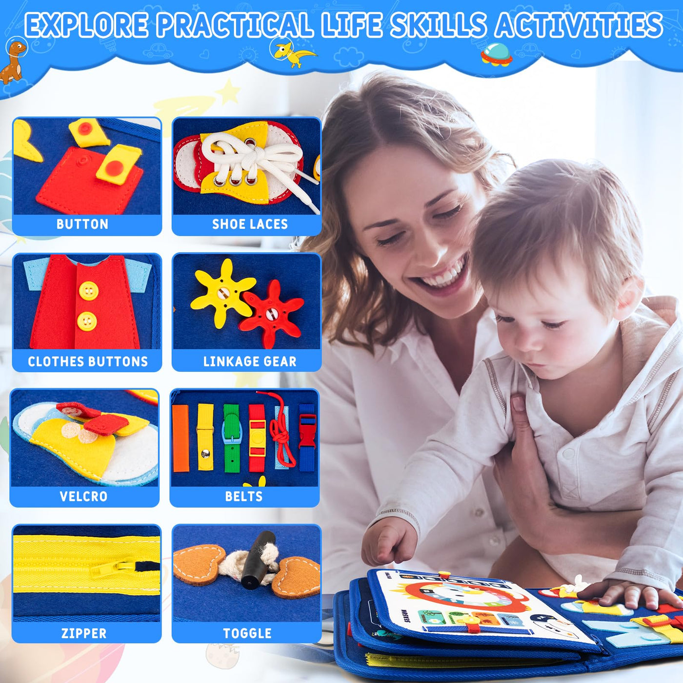 Tableau d'activités pour les tout-petits, jouet d'apprentissage préscolaire à 4 couches