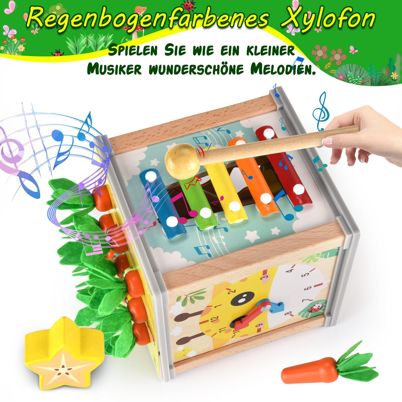 Motor activity cube wood baby 7 in 1 activity cube, activity center, carrot harvesting wooden toy motor activity toy