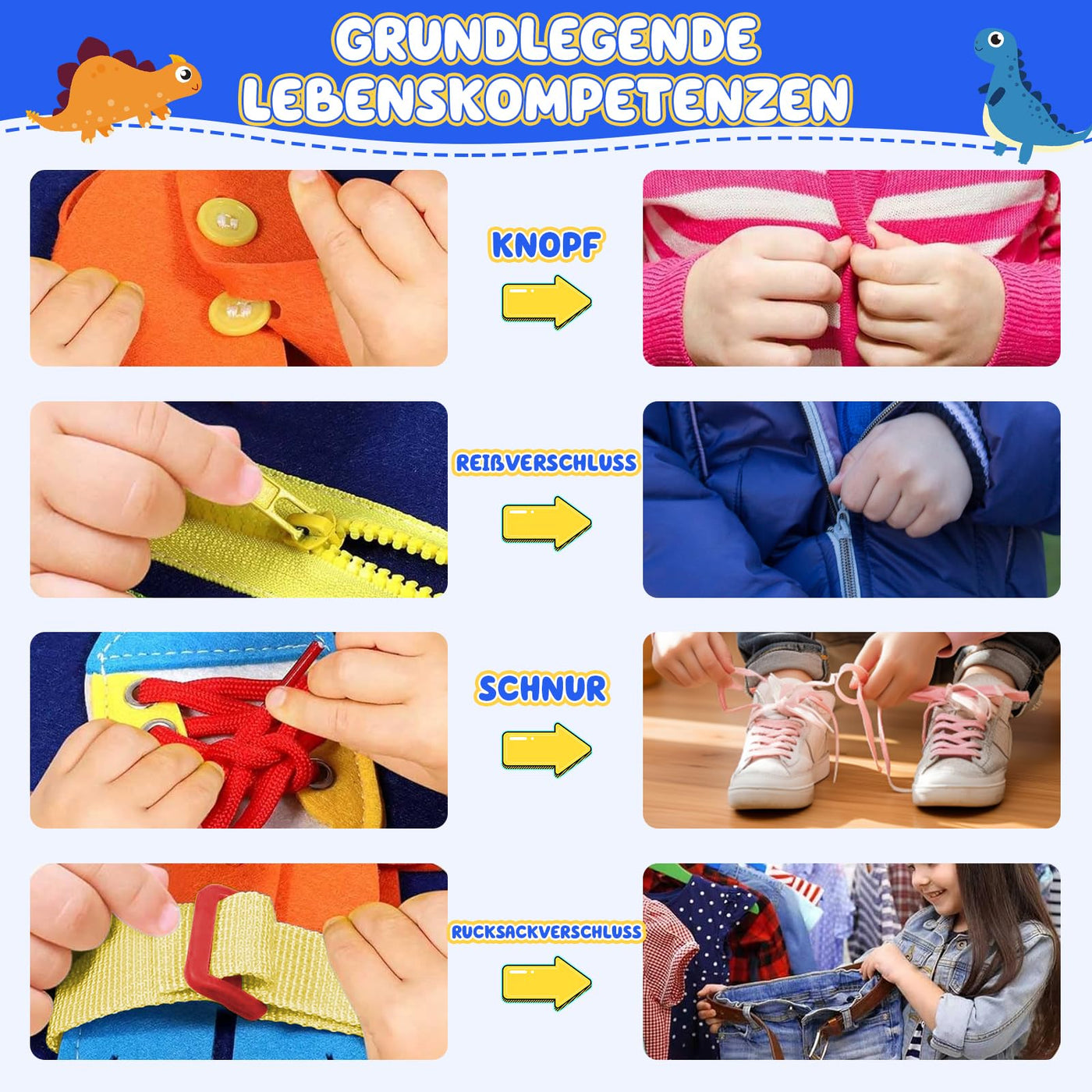 Beschäftigtes Brettmotorspielzeug aus Filz mit Buchstaben, Zahlen, Farben, Formen & Uhr
