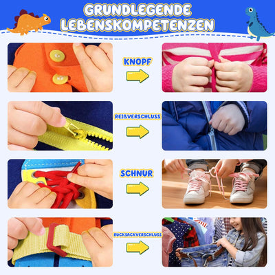 Beschäftigtes Brettmotorspielzeug aus Filz mit Buchstaben, Zahlen, Farben, Formen & Uhr