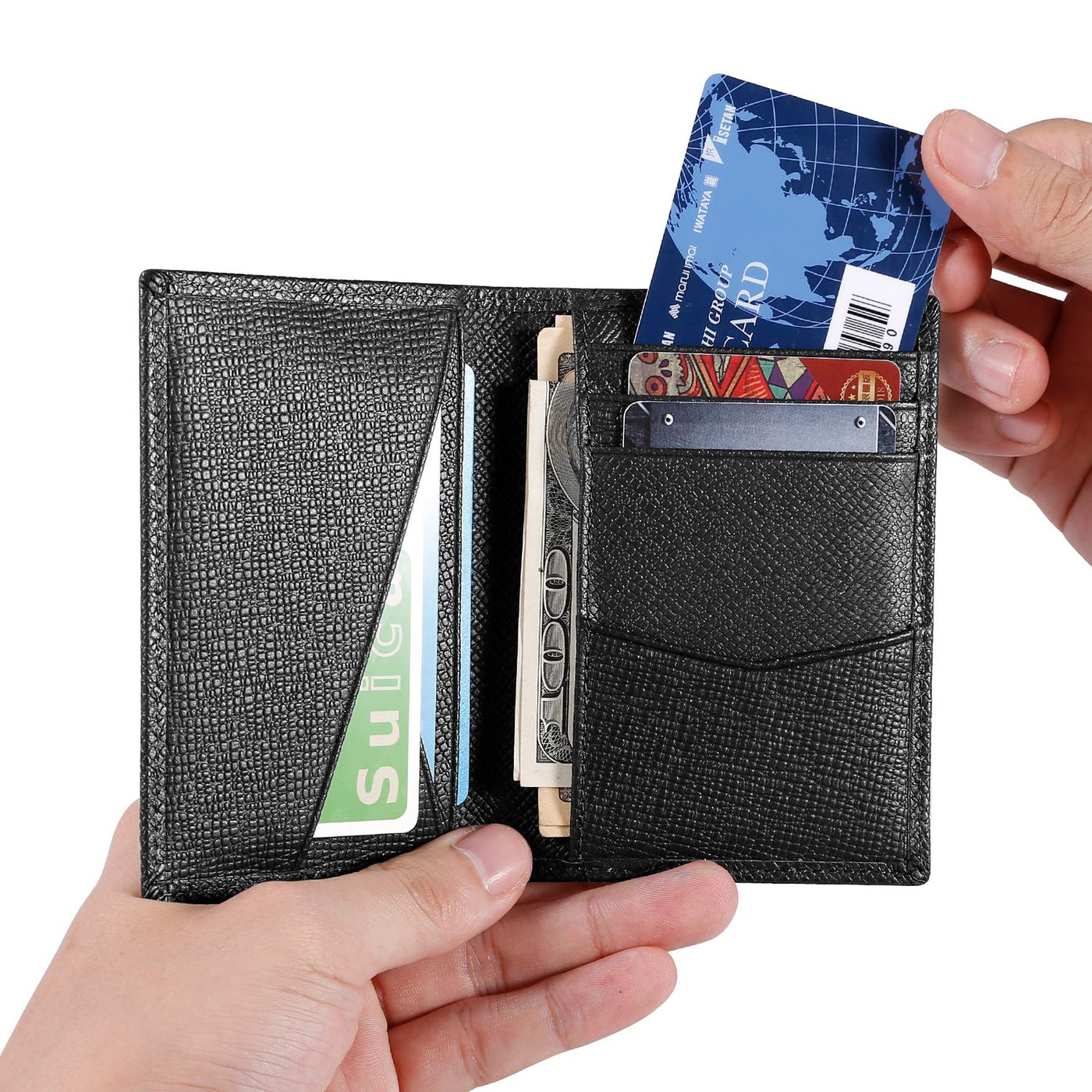 Brieftasche mit Kreditkartenhalter, schlanke Brieftasche mit RFID-Schutz, Brieftasche aus echtem Leder mit 9 Fächern