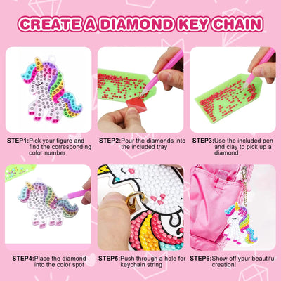 Diamond Painting Kids, Diamond Keychain DIY Diamond Painting Keychain Kits Kids 5D Unicorn Diamond