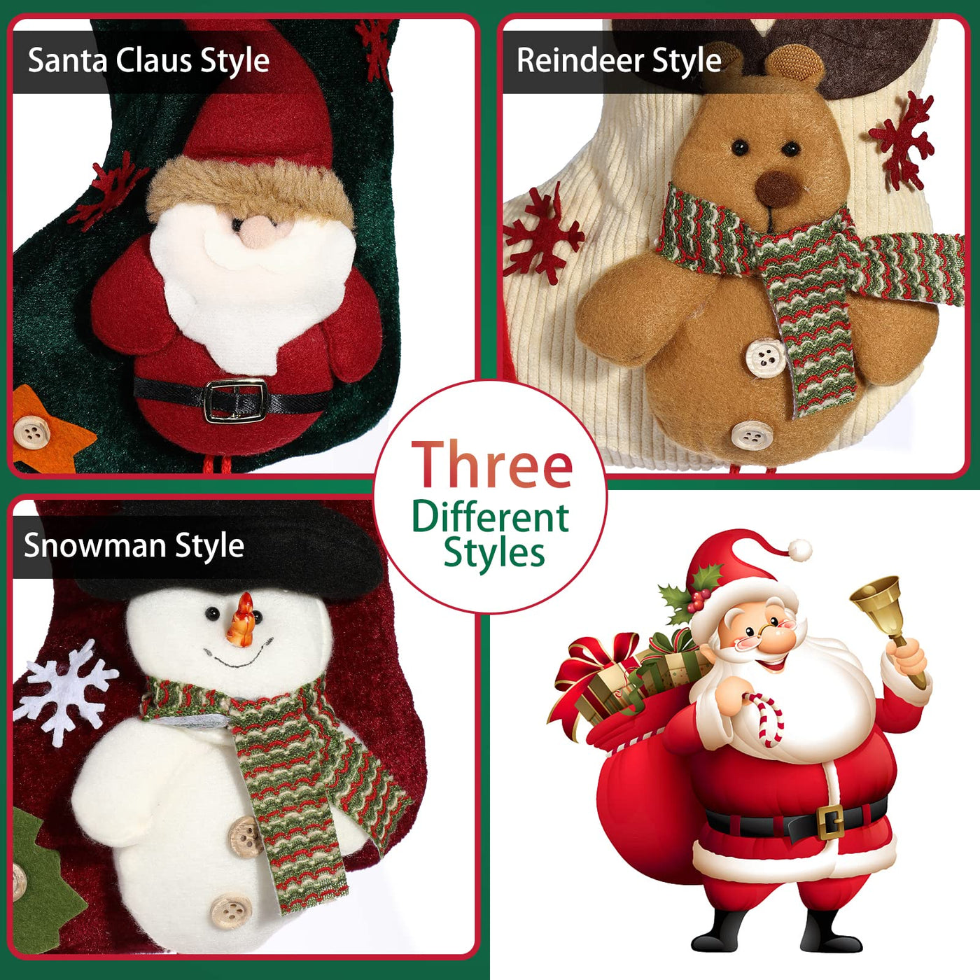 Santa Claus stocking, 3 pieces Christmas stocking, Santa Claus stocking to fill & hang up