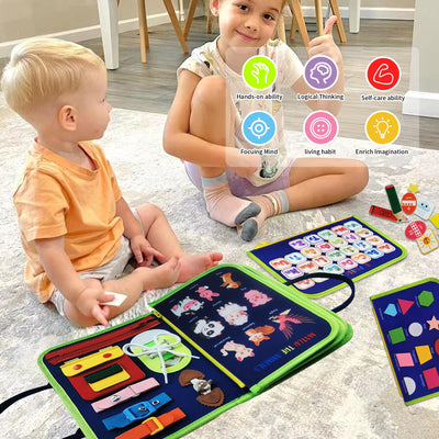 Busy Board - Activity Board - Learning toy for basic skills and airplane travel toy.
