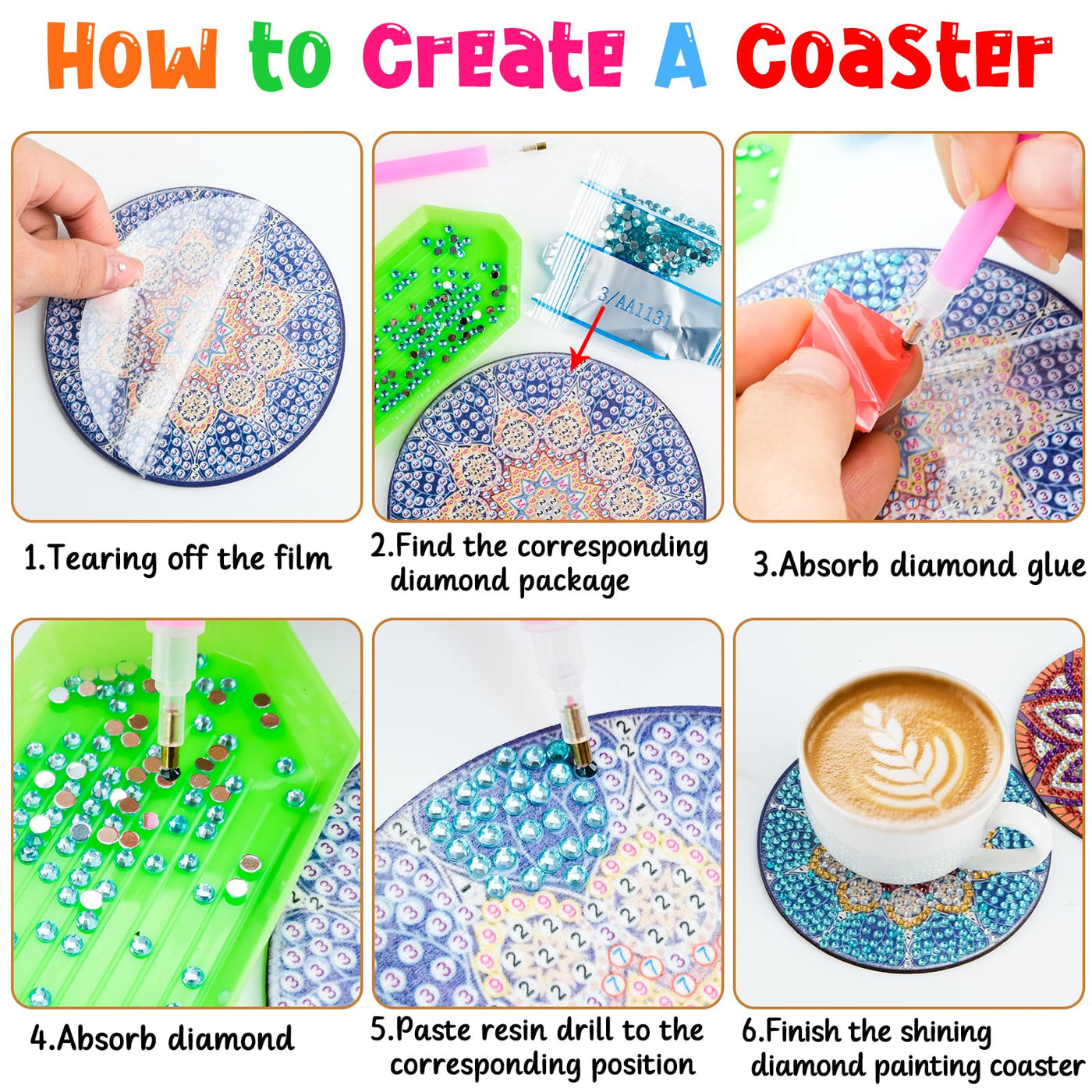 10pcs Diamond Painting Coasters With Holder