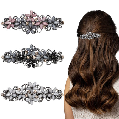 3 pieces Elegant barrettes Exquisite flower crystal barrettes Vintage