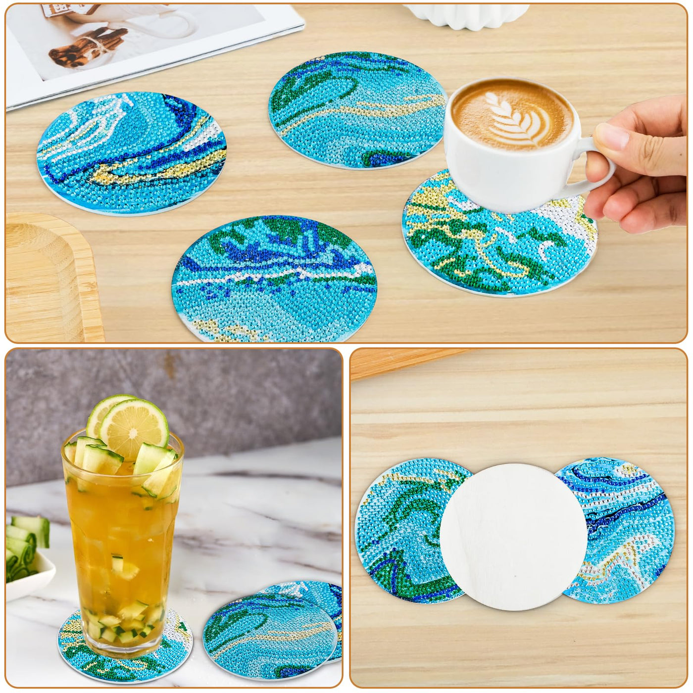 10pcs Diamond Painting Coasters With Holder