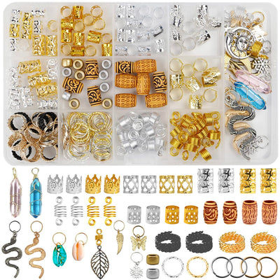 Pack of 180 Dreadlocks Jewellery, Dreadlocks Decoration Loc Hair Accessories for Women Braids Hair Accessories Imitation Wooden Beads Gold Metal Hair Rings Hair Cuffs Hair Bools Pendant for Braids