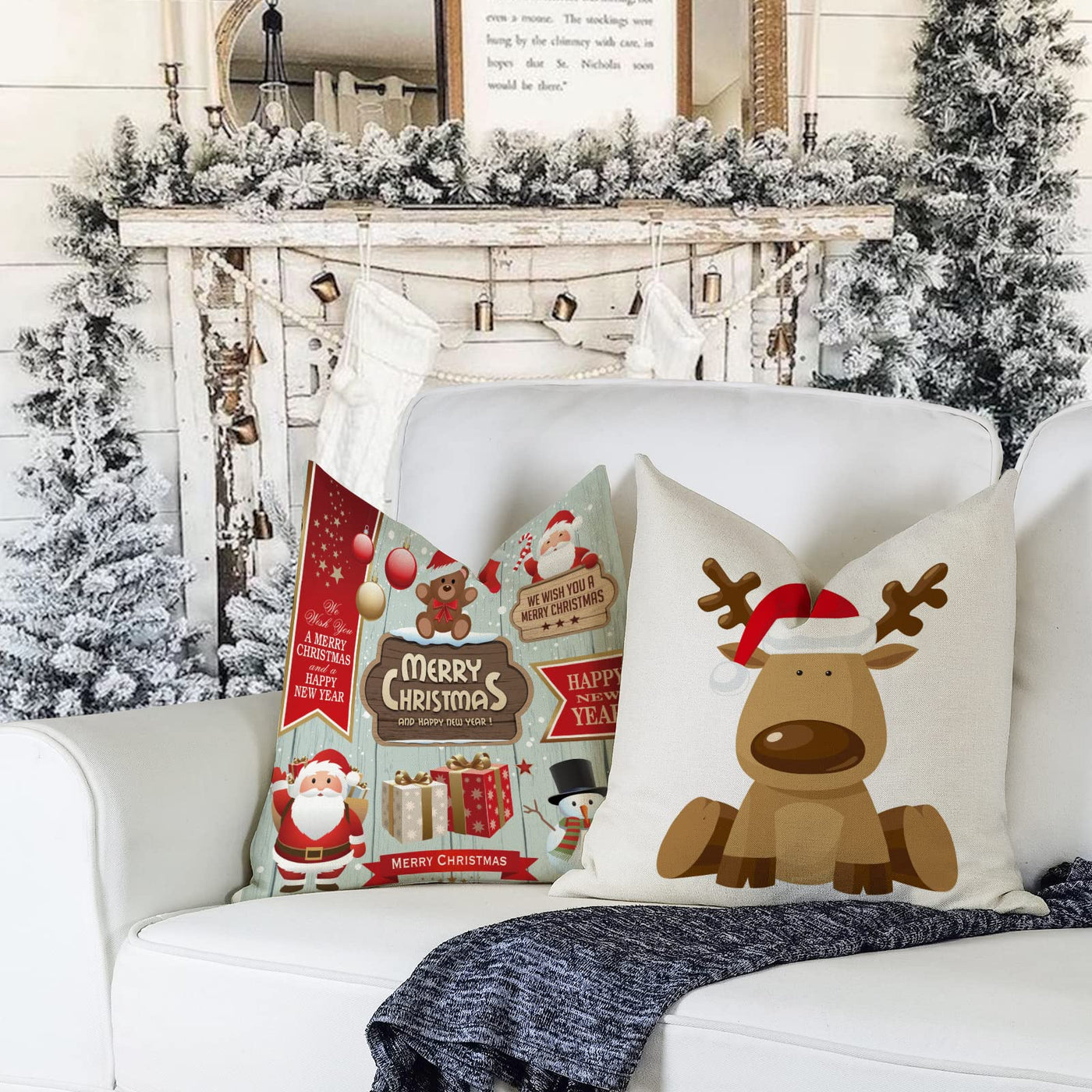 Housse de coussin set de 4 housses de coussin housse de coussin de Noël housse de coussin décorative housse de coussin en lin pour décoration canapé de Noël