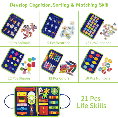 Busy Board - Activity Board - Learning toy for basic skills and airplane travel toy.