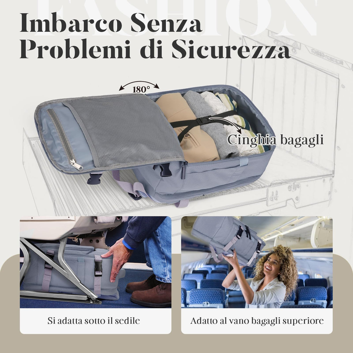 Hand Luggage Backpack Lightweight Laptop Compartment & Anti-theft Device