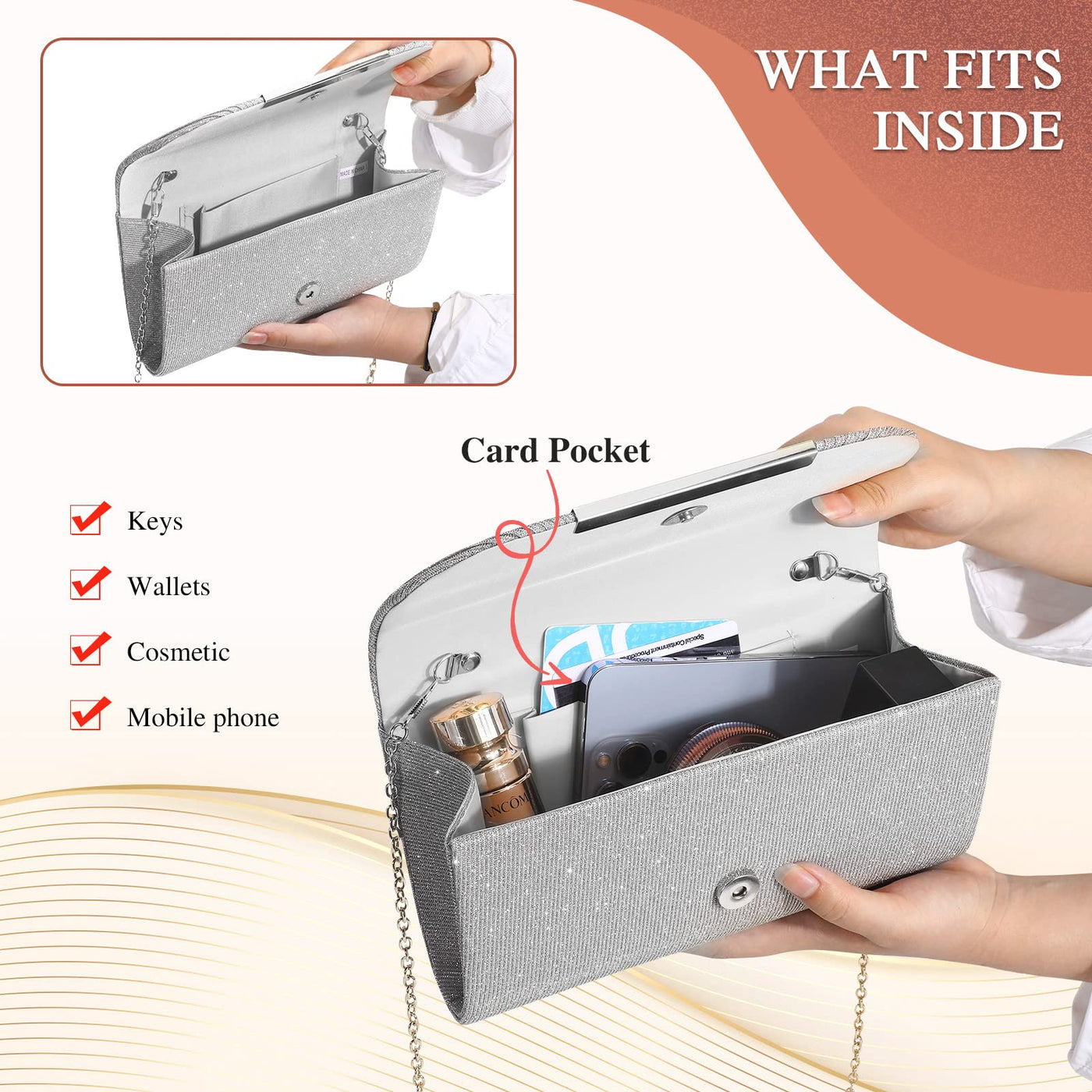 Sac de soirée, sac à main à la mode, pochette de mariage élégante, sac à chaîne enveloppe