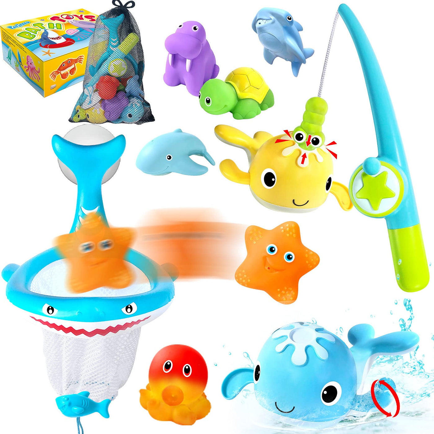 Jouets de bain pour bébés et enfants, jouets de bain à éclaboussures, jouets aquatiques avec filet de pêche pour la douche et la natation