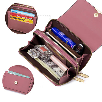 PU Leather Crossbody Shoulder Bag Passport Phone Case with Card Slot Adjustable Detachable Shoulder Strap