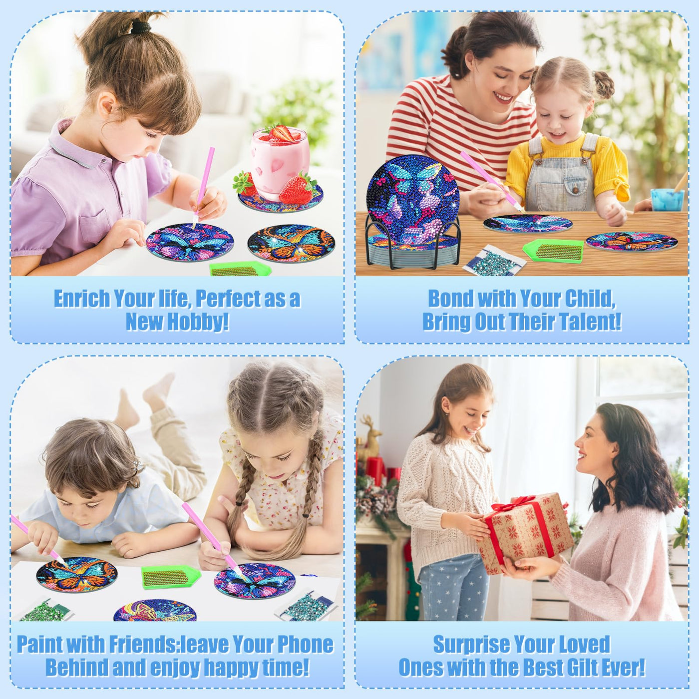 8 PCS Diamond Painting Coasters with Holder